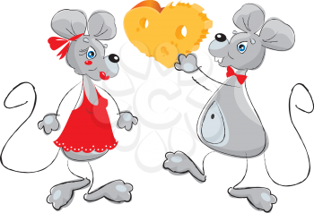 cartoon of a Male Mouse Giving a Female Mouse a Heart - shaped Cheese