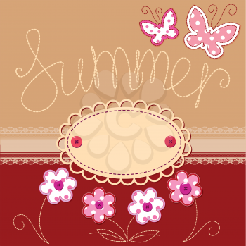 Romantic summer card with laces, butterflies and flowers