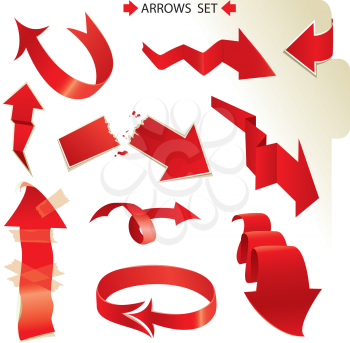 Set of different paper red arrows