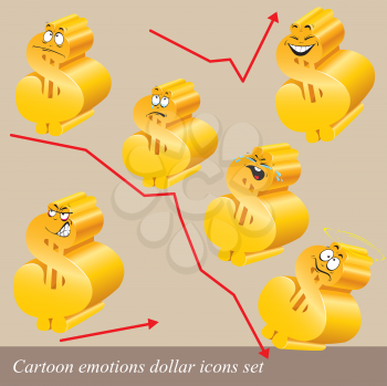 Cartoon emotions dollar icon set