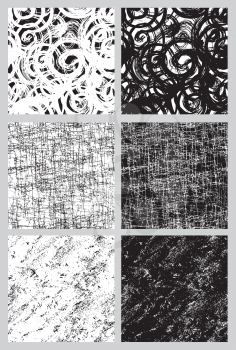 Set of 6 seamless black and white patterns in grunge style.
