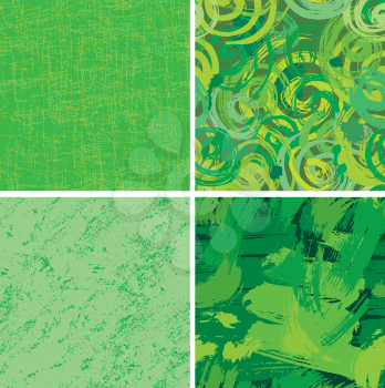 Set of seamless pattern with blots and ink splashes in green colors. Abstract background for design in grunge style.