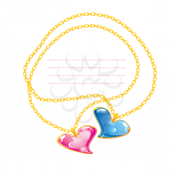 Two Golden jewelry chains with heart pendants
