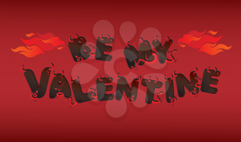 Postcard for Valentine`s Day with funny devils letters