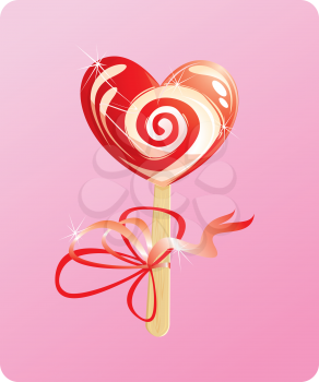 illustration of heart candy -  lollipop - on pink background