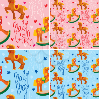 seamless pattern with toys horses - design for kids - girls and boys (pink and light blue)