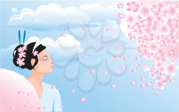 Sakura blossom and japanese girl (geisha).
