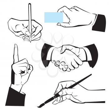 hands - different gestures. Black and white illustration
