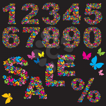 butterfly numerals, word SALE and percent symbol - elements for summer sale design