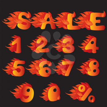 Flaming Numbers, percent symbol and word SALE