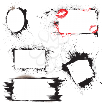 Set of frames - black blots and ink splashes. Abstract elements for design in grunge style. 