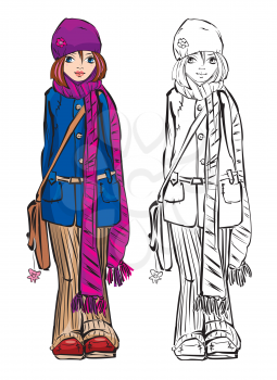 Winter cute girl dressing stripped scarf.