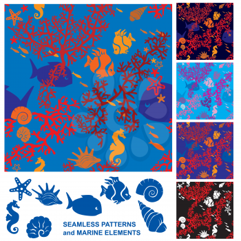 Seamless background with Coral Reef and Marine life