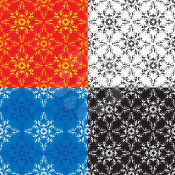 Set of 4 different colors seamless textures - vintage ornamental patterns