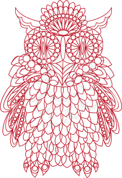 Decorative bird - owl is made of lace, isolated on white background