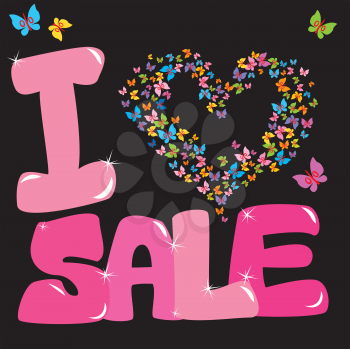 Sale concept with heart and butterfly