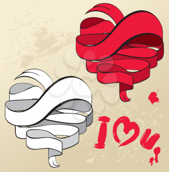 Abstract ribbons in heart shapes - design elements. 