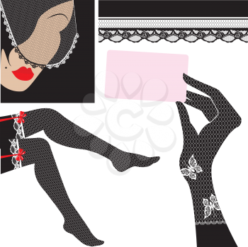 Set of lace elements for design - veil, gloves, stockings