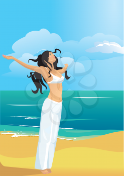 Beautiful, slim and strong woman on beach (health & fit concept)
