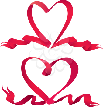 Set of two Red ribbons are made in heart shape.