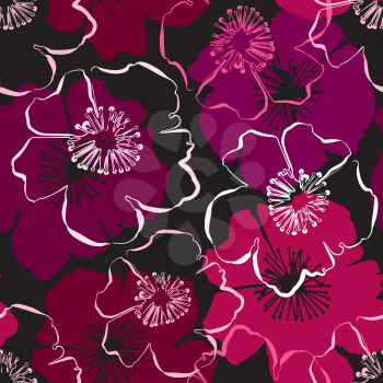 Seamless pattern with hand drawn outlines frangipani, Plumeria flowers. Ready to use as swatch