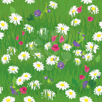 Seamless pattern - texture of grass and wild flowers - background for natural or eco design. Ready to use as swatch.