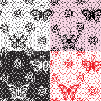 Set of Lace seamless patterns with butterflies - fabric design