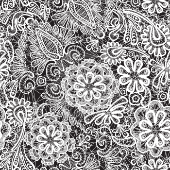 Lace seamless pattern with flowers - fabric background