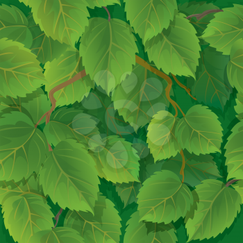 Seamless pattern with green spring leaves of birch. Ready to use as swatch.