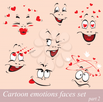 Cartoon emotions faces set, Design for love card and Valentines Day