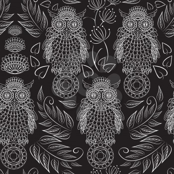 seamless pattern with lace decorative owls