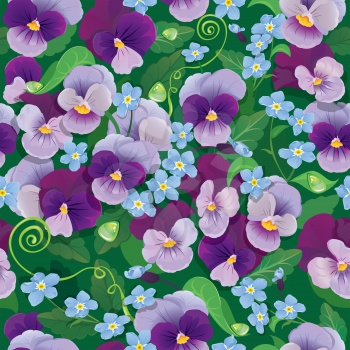 Seamless pattern with beautiful flowers - pansy and forget me not - floral  background.