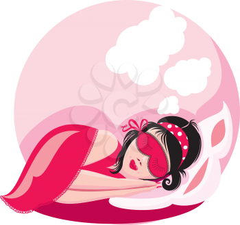 Sleeping woman, picture in pink colors