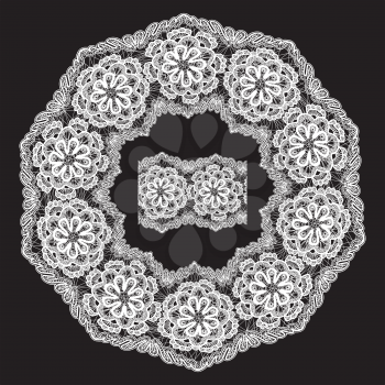 Round Frame - floral lace ornament - white on black background