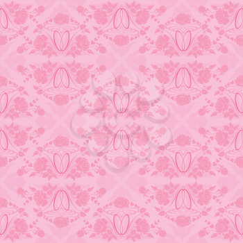  wedding seamless pattern - floral ornament with wedding rings and roses in pink colors.