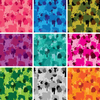Set of camouflage fabric patterns - different colors. Seamless backgrounds in grunge style. Ready to use as swatch. 