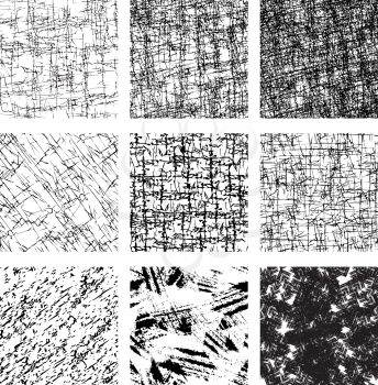 Set of 9 seamless patterns in grunge style. Ready to use as swatch.