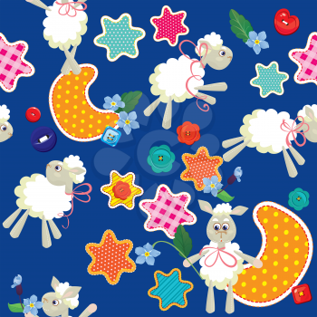 Seamless pattern - sweet dreams - sheep toys, stars and moon are made of fabric - childish background. Ready to use as swatch 