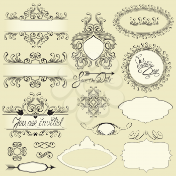 Vintage ornaments and frames, vignettes, calligraphic design elements and page decoration, calligraphic text.