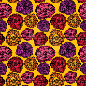 Seamless pattern with graphic flowers - hand drawn background.