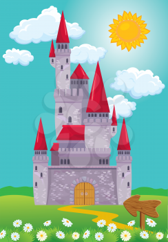 Fairy Tale magic Princess Castle, summer season, illustration for child 