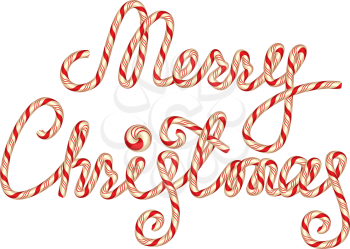 Candy Merry Christmas Lettering, element for winter holidays design, isolated on white background.