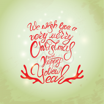 Merry Christmas and Happy New Year Card, calligraphy handwritten text for winter holidays design.