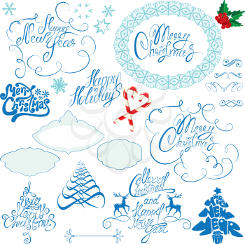 Collection of Christmas and New Year calligraphy handwritten texts and frames
