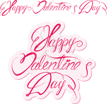 Handwritten text Happy Valentine`s Day. Calligraphic elements for holiday card design, isolated on white background. 