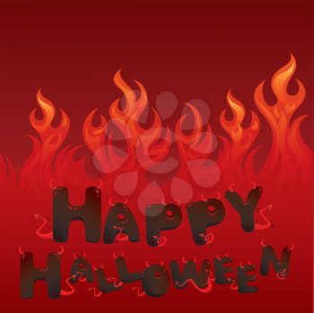 Halloween card with Flaming texture and letters in devil style
