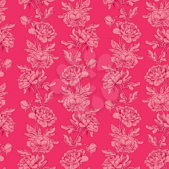 Seamless pattern with Realistic graphic flowers - peony - hand drawn background in pink colors. 