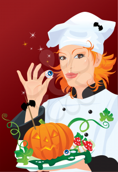 Witch - chef cooking for Halloween party