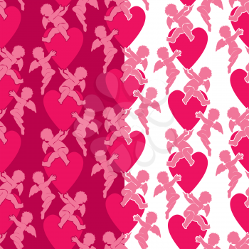 Seamless pattern with silhouettes of angel and heart. Valentine s Day pink background, Love concept.