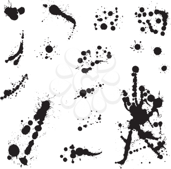 Set of black blots and ink splashes isolated on white background. Abstract elements for design in grunge style. 
